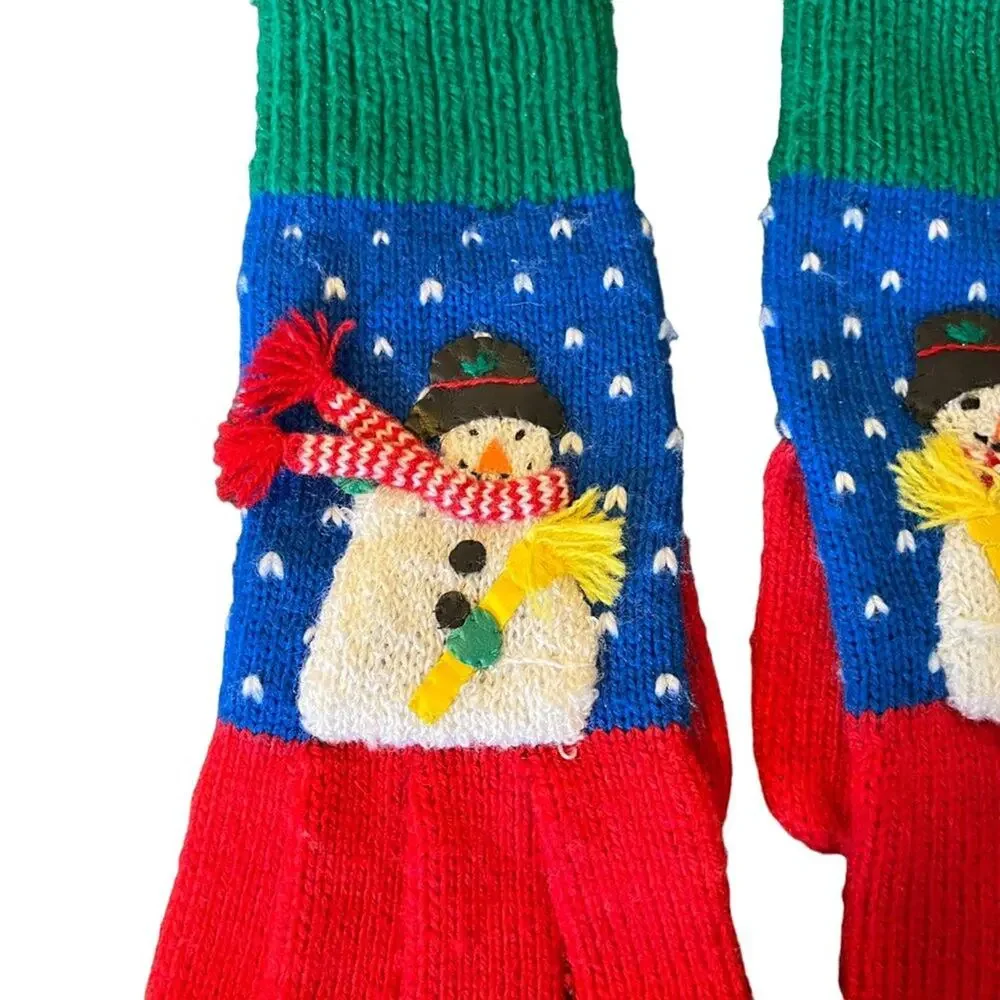 TALBOTS Colorful Festive Snowman Winter Gloves